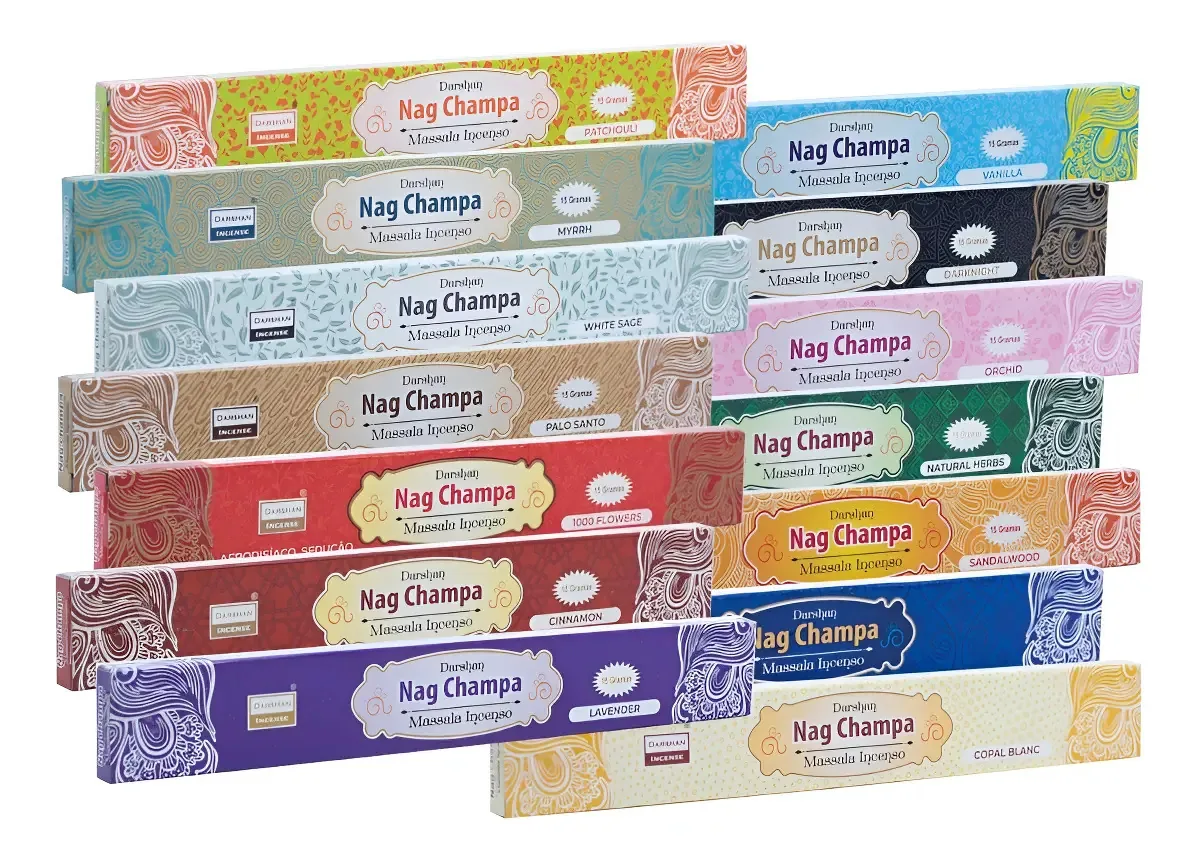 Incensos De Massala Darshan Nag Champa 14 Cx Os Aromas Fragrância Linha Completa