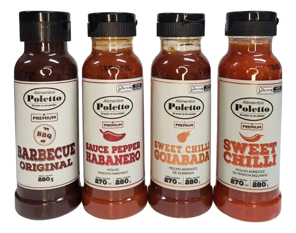 Kit Molhos 4 Sabores Poletto Porções Churrasco