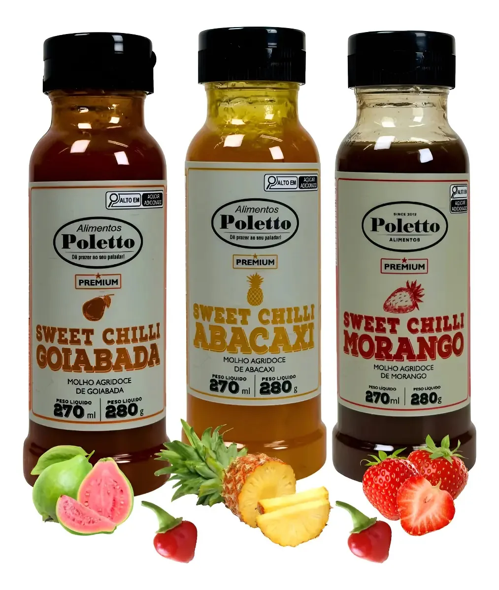 3 Molhos Sweet Chilli Abacaxi, Morango E Goiabada Agridoce