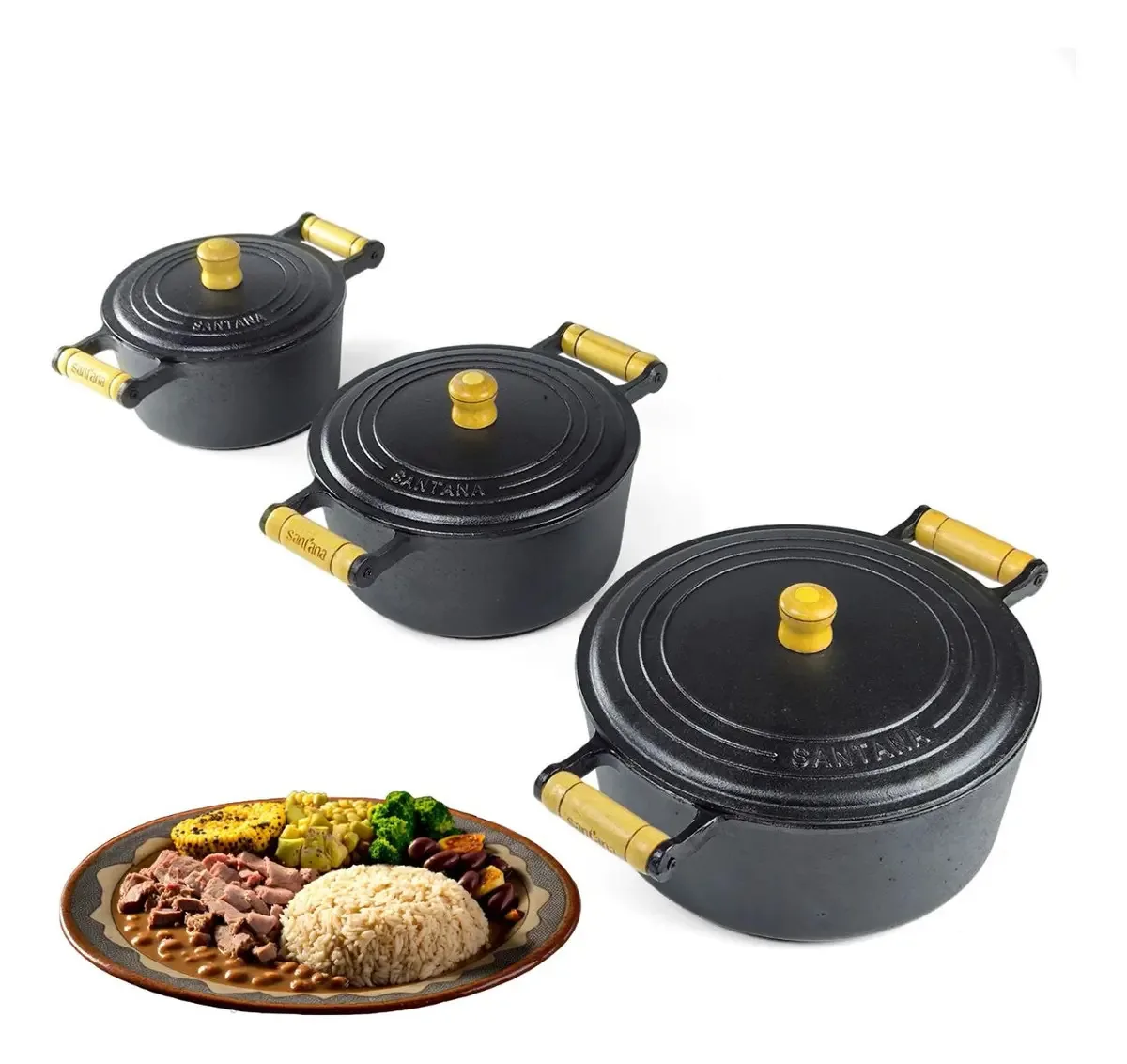 Conjunto 3 Caçarolas De Ferro Fundido Cozimento Perfeito