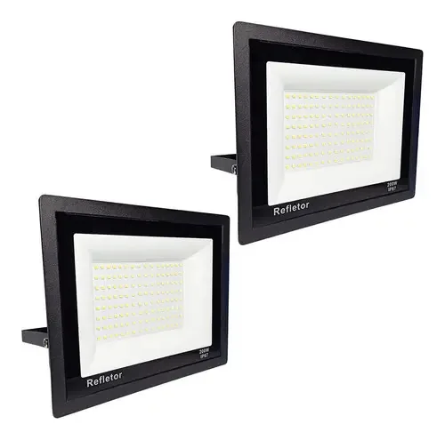 Kit 2 Refletores LED Taurus Steel 200W para Exterior Branco-Frio