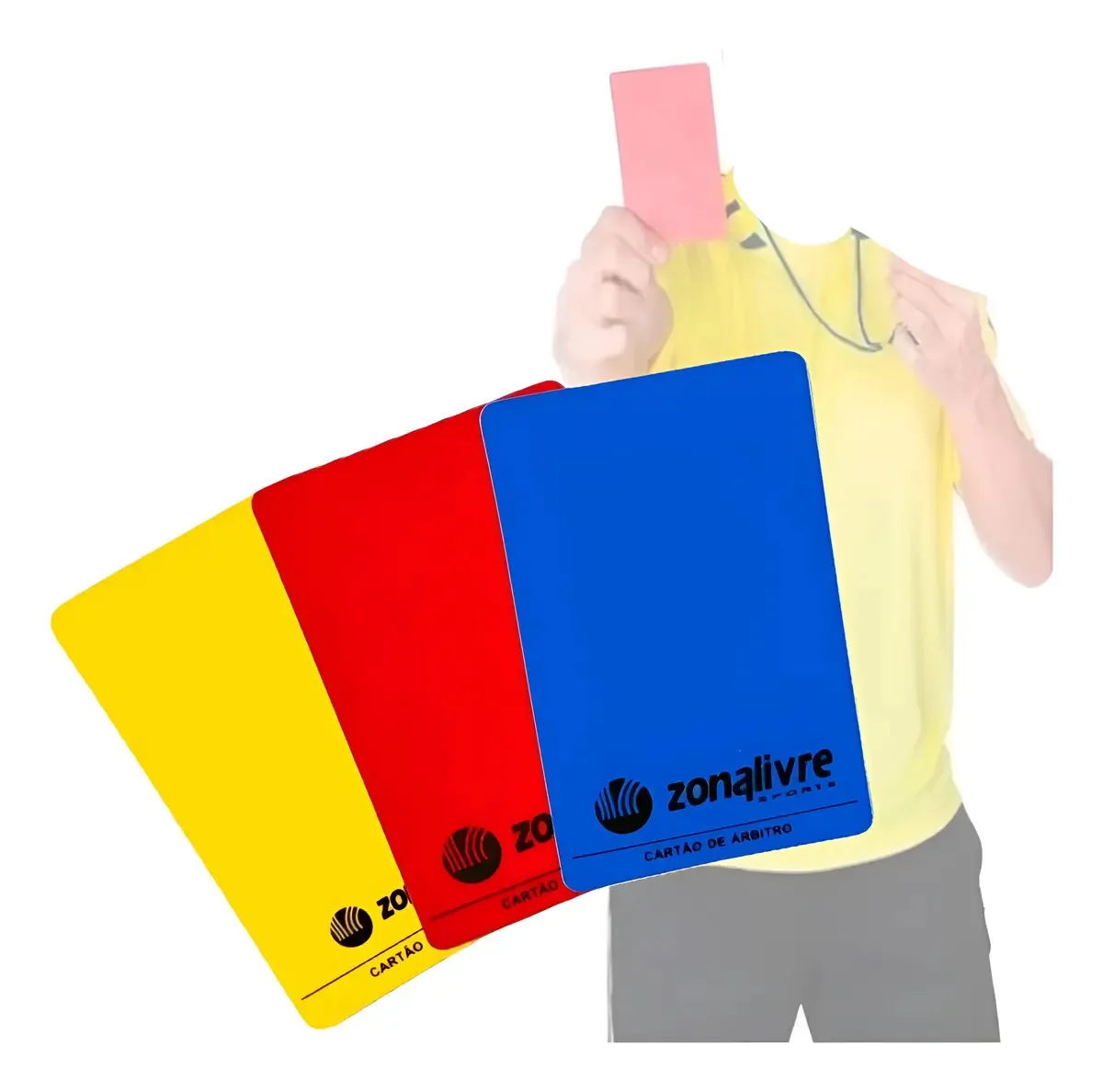 Cartões de Árbitragem Zona Livre Vermelho Amarelo Azul Plástico Kit