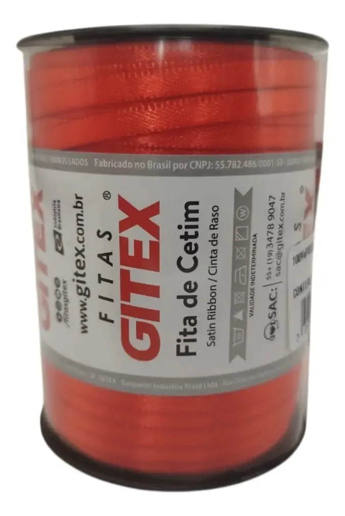 Fitas Cetim Gitex Rolo De 100 Metros - N0 - Largura 4mm Cor 215 - Tomate Cereja Lisa