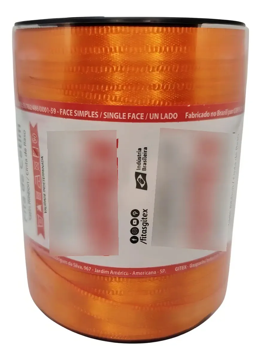 Fita Cetim 100m 7mm Cenoura Cod0759