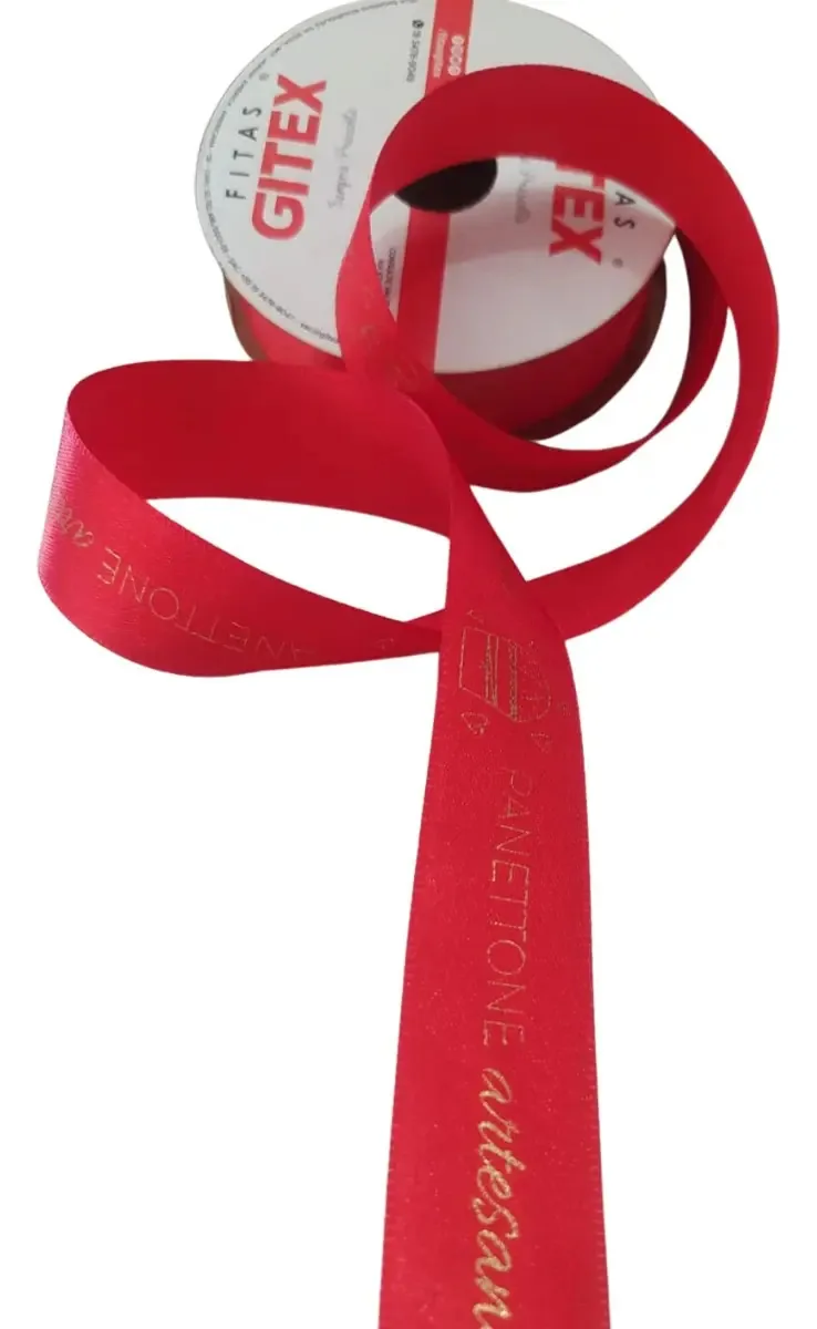 Fita Cetim Gitex Vermelha Panetone Artesanal 10 Metros 22mm Cor Vermelho