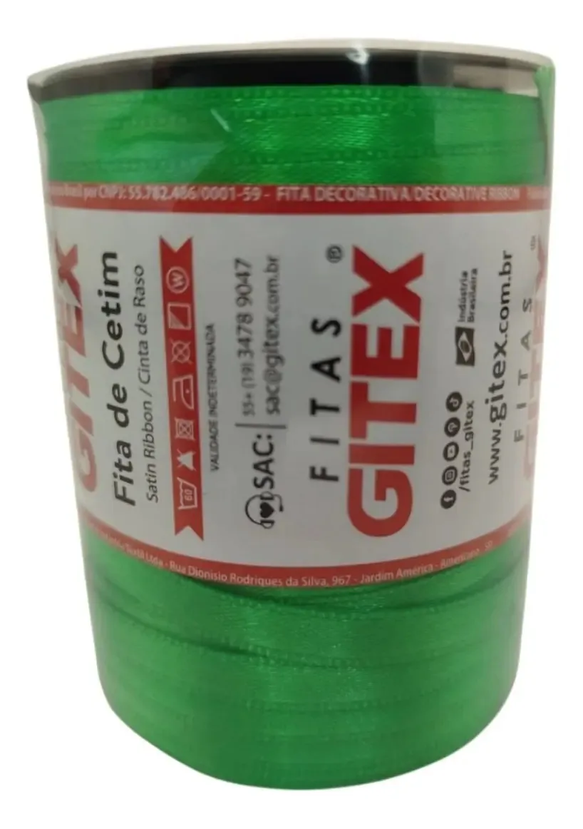 Fitas Cetim Gitex Rolo De 100 Metros - N1 - Largura 7mm Cor 201 - Esmeralda Lisa