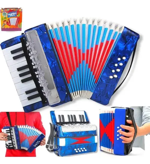 Acordeon Sanfona Infantil 8 Baixos 17 Teclas - Azul