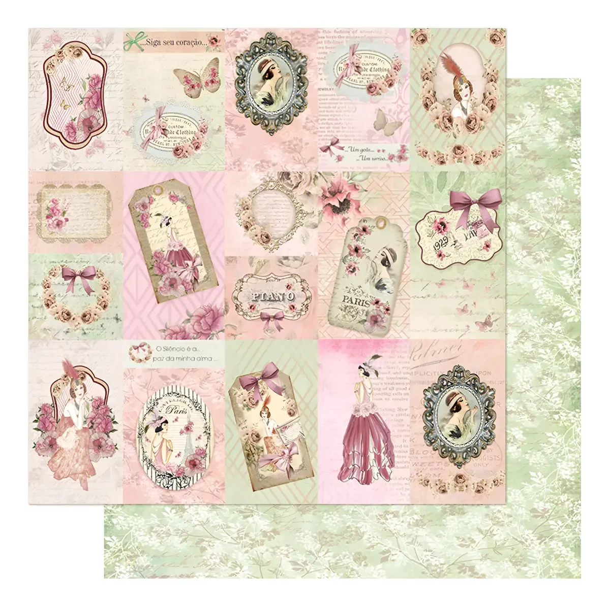 Papel Scrapbook Dupla Face Litoarte Tags Damas 30,5x30,5cm SD-1063