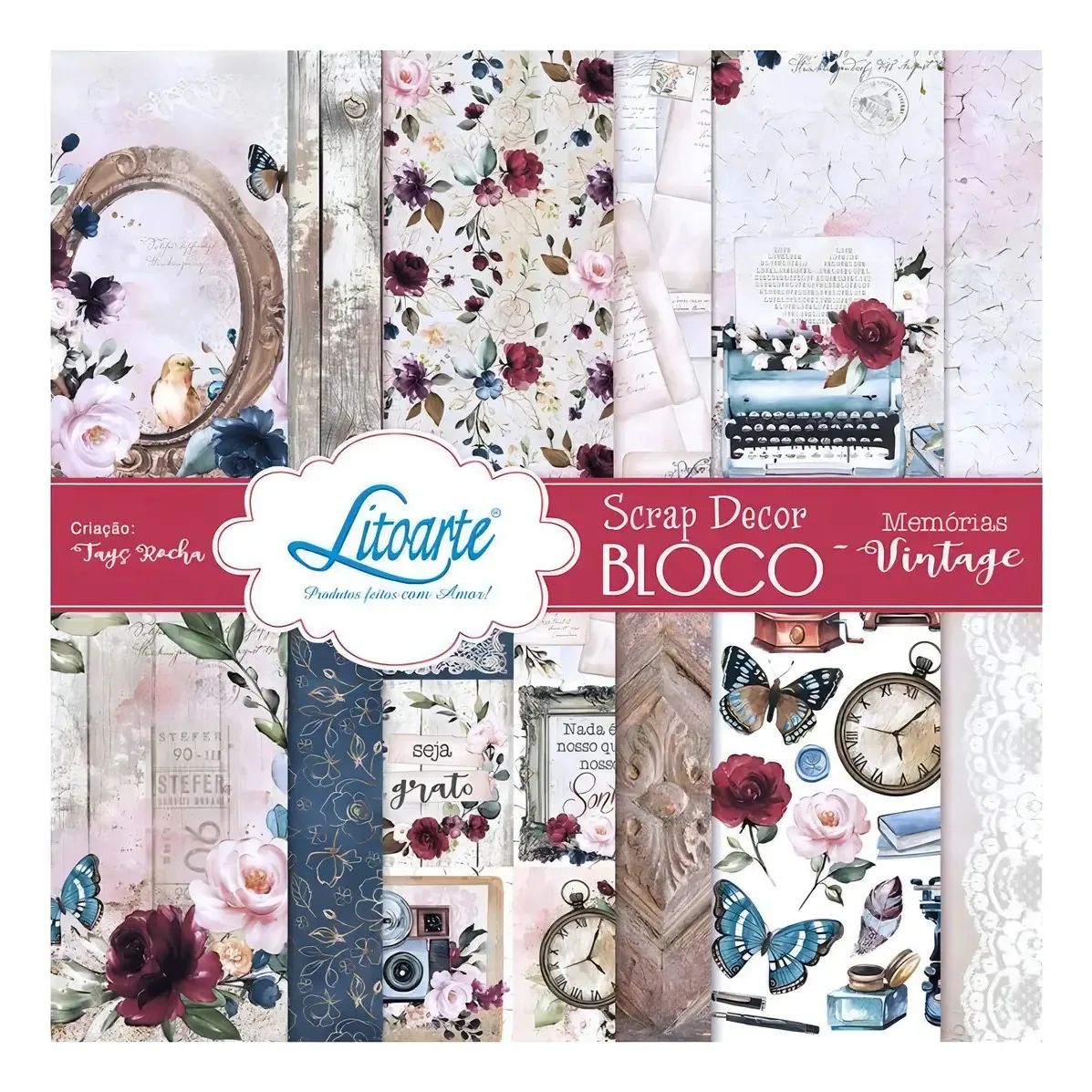 Bloco Litoarte - 15x15cm - Memórias Vintage