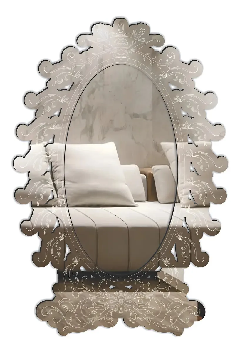 Espelho Decorativo Oval Creatus Moldura Prata Para Sala Quarto Banheiro