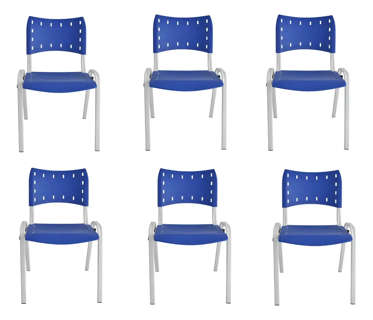 Conjunto 6 Cadeiras EcomHome Escolar 80cm Aço Polipropileno Azul
