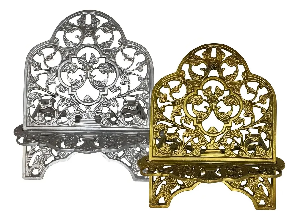 2 Suportes Porta Bíblia Livro De Plástico Lindo E Resistente Cor Dourado e Prata