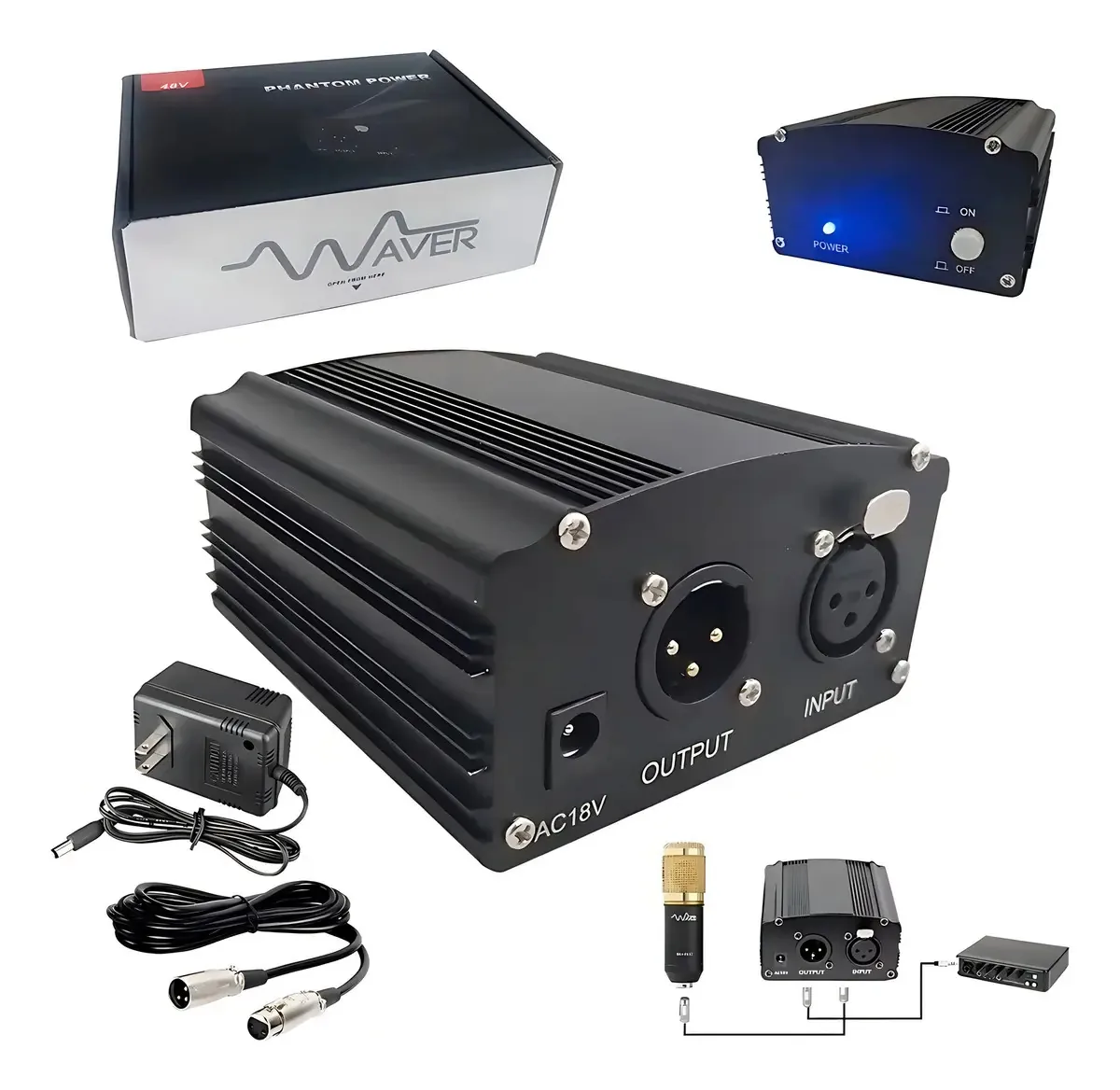 Phantom Power 48v Cabo Xlr Fonte De Alimentação 110v - Waver