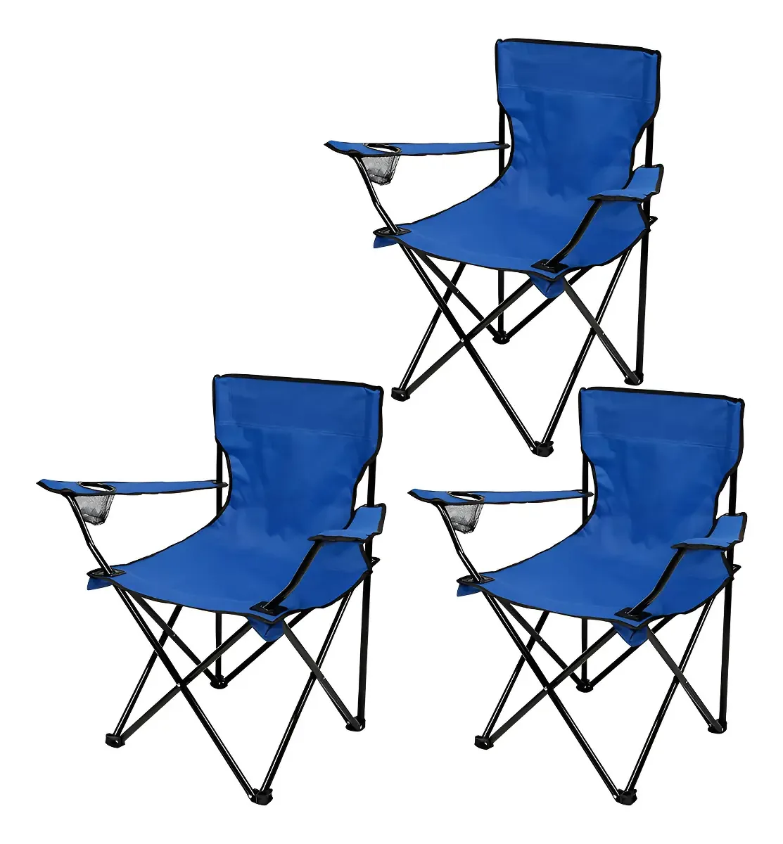 3 Und Cadeiras Camping Verde Dobrável C/ Bolsa Transporte Cor Azul-claro