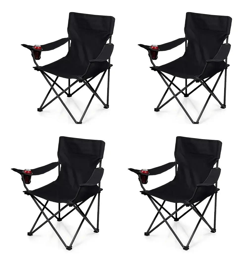 4 Und Cadeiras Camping Dobrável C/ Bolsa Transporte Pesca Cor Preto