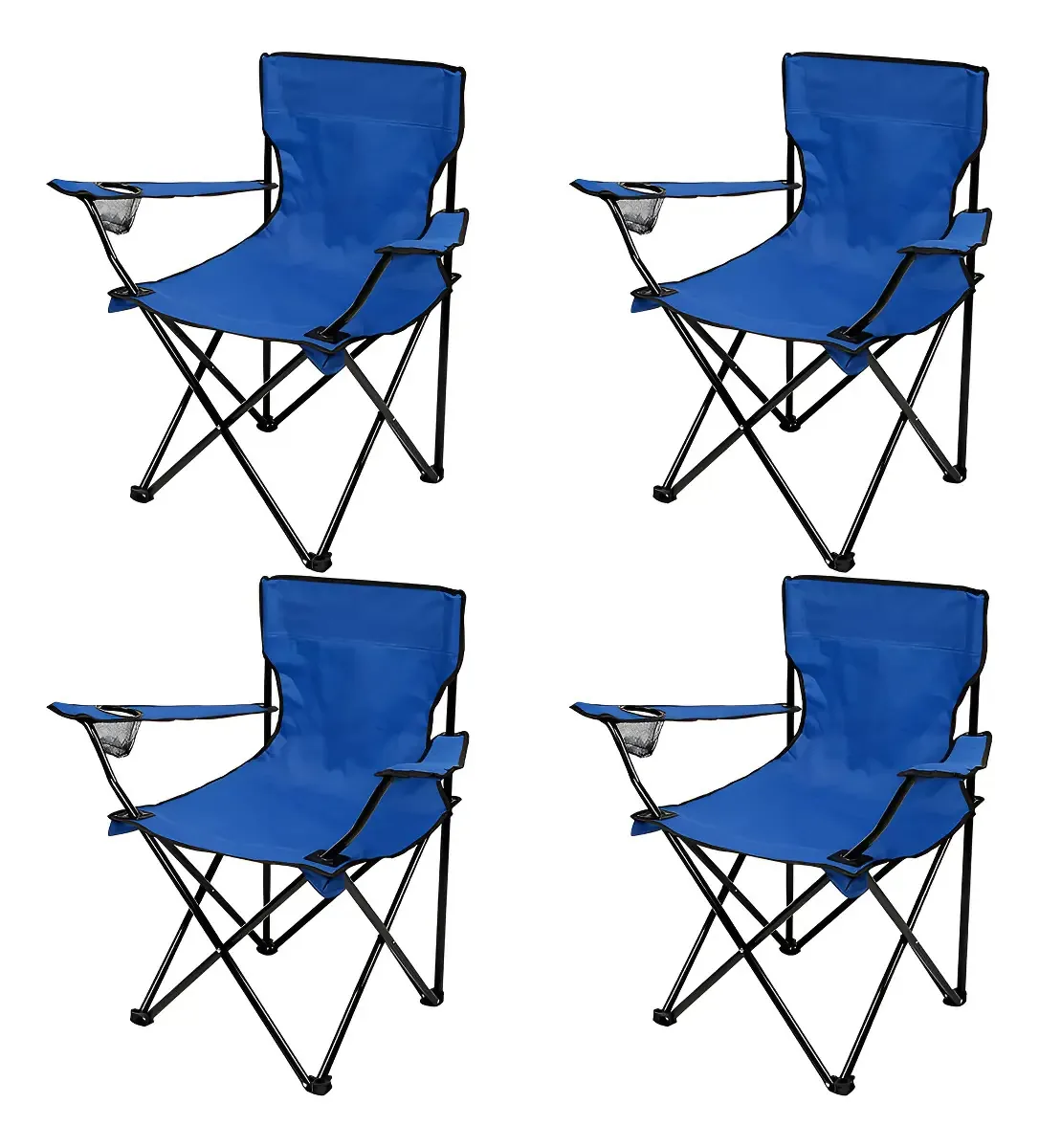 Kit 4 Cadeiras Pesca Reforçada Dobrável Bolsa Azul Camping Cor Azul-claro