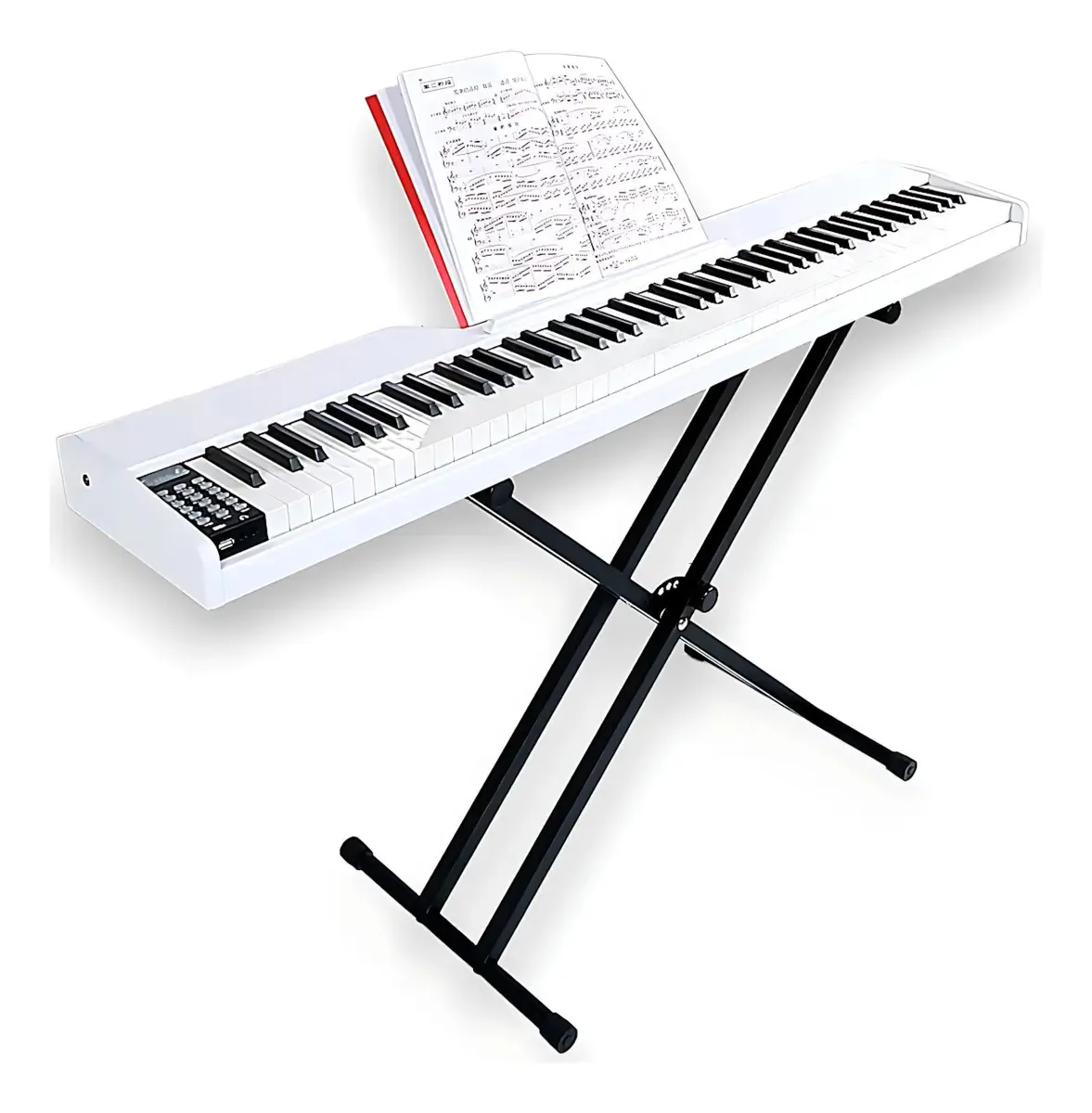 Piano Teclado Branco Elétrico Waver 88 Teclas Com Suporte