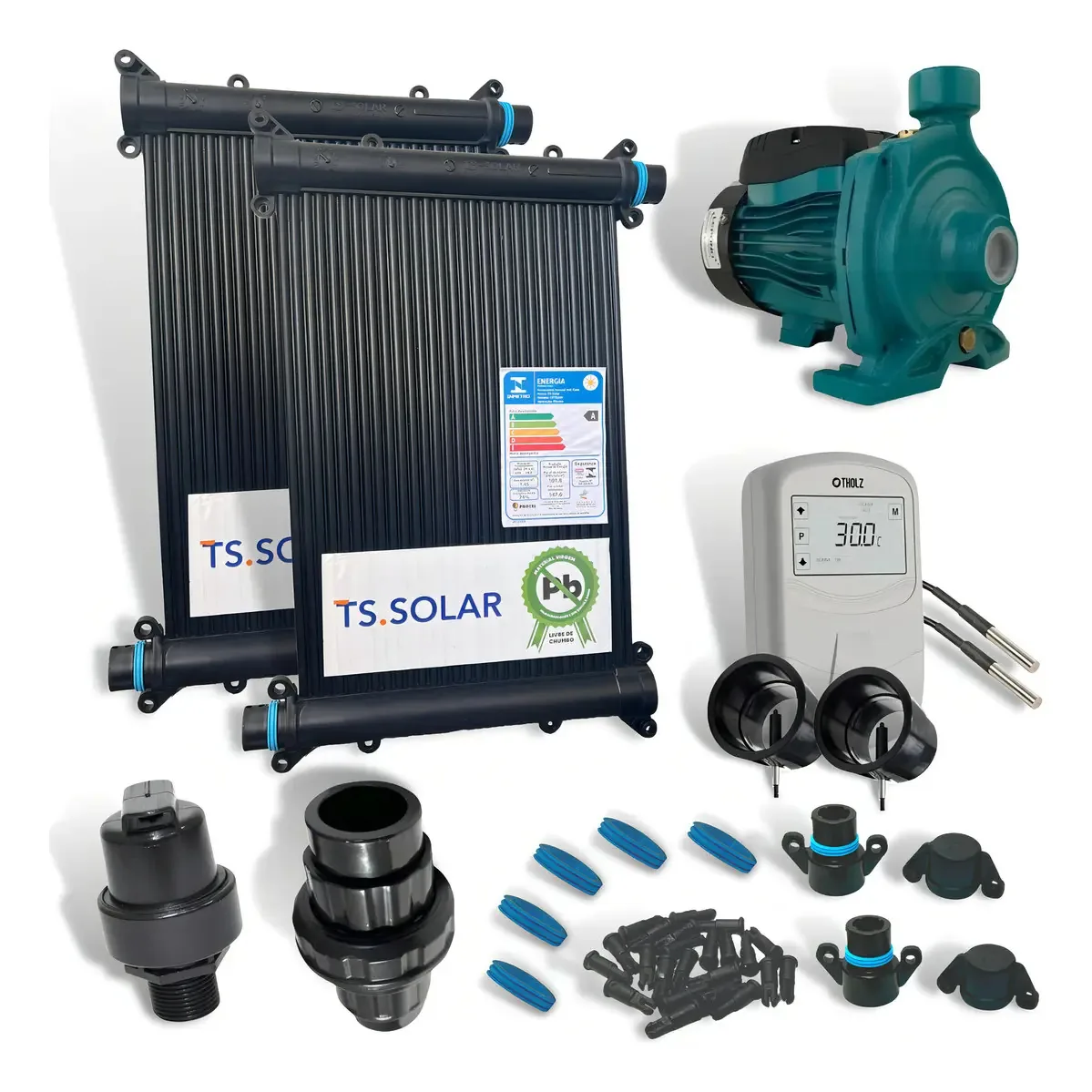Kit Aquecedor Solar Piscina 10placas 3mt+bomba+vals+controla