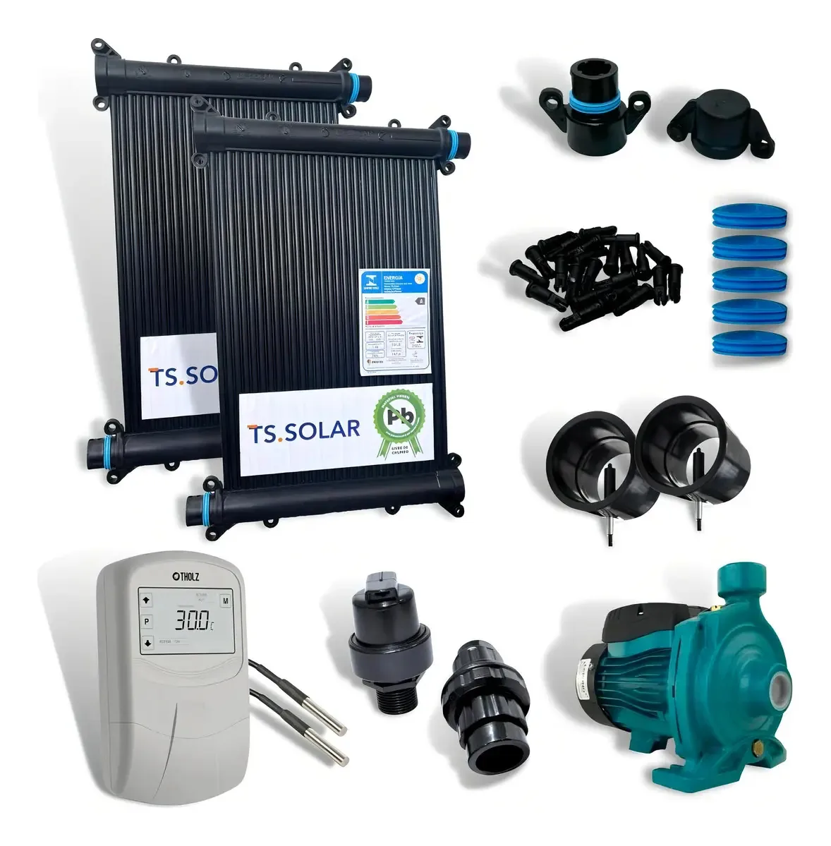 Aquecedor Solar Piscina 20placas 2mt+cdt+valvs+bomba