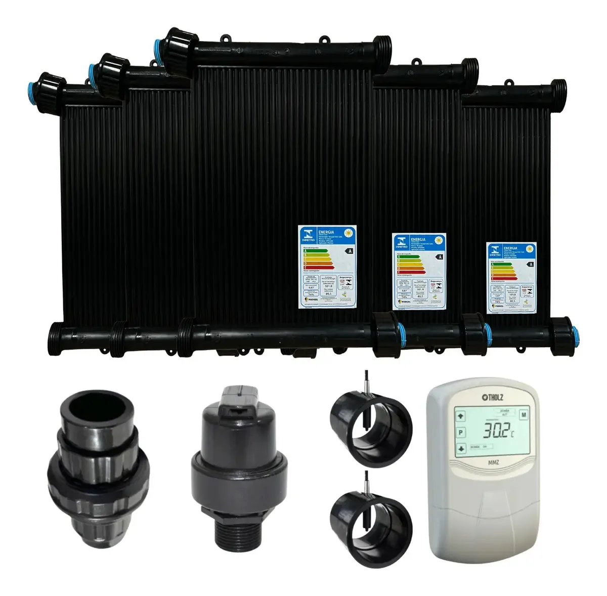 Kit Aquecedor Solar Piscina 10placas 3mt Rosca+valvs+cdt