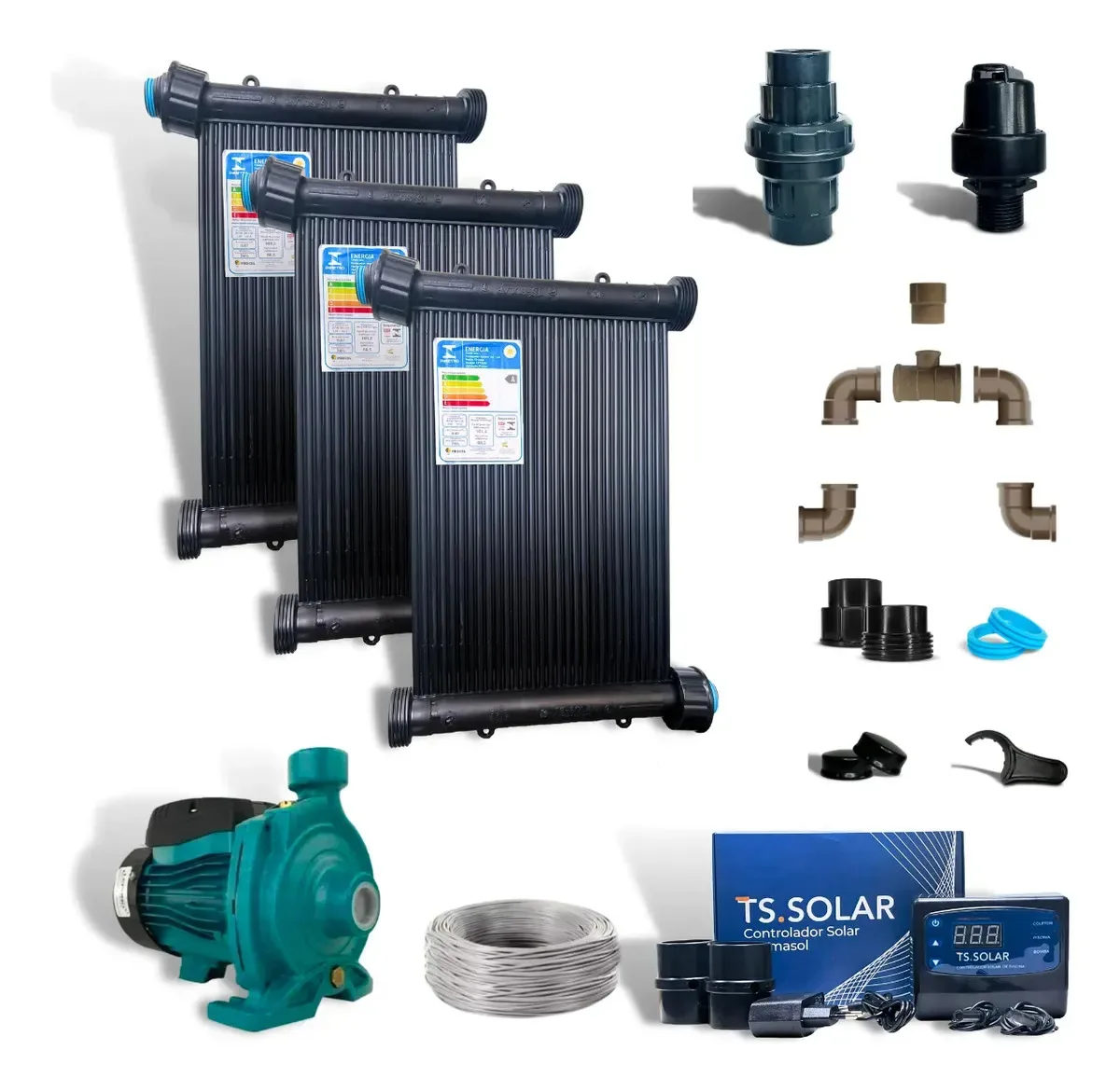Aquecedor Solar Piscina 15 Placas 3mt Rosca Completo + Bomba