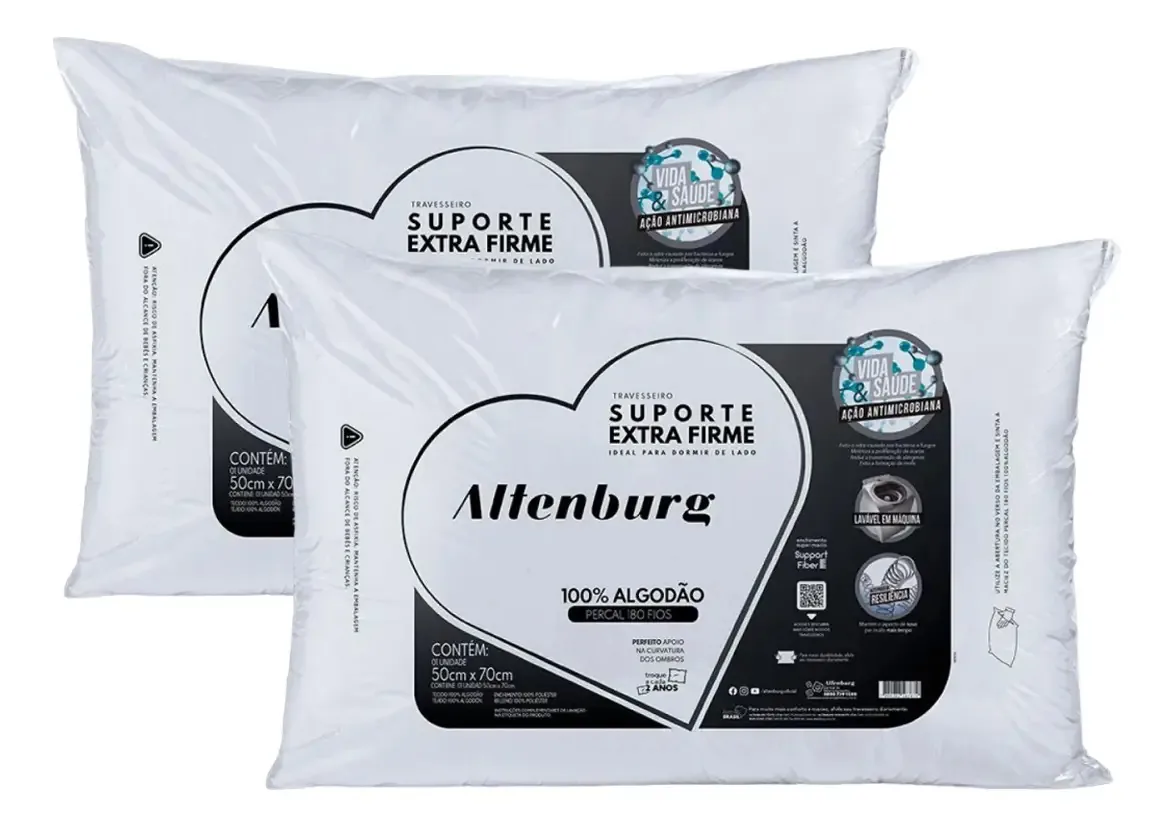 2 Travesseiros Extra Firme Poliéster Antialérgico Altenburg Cor Branco