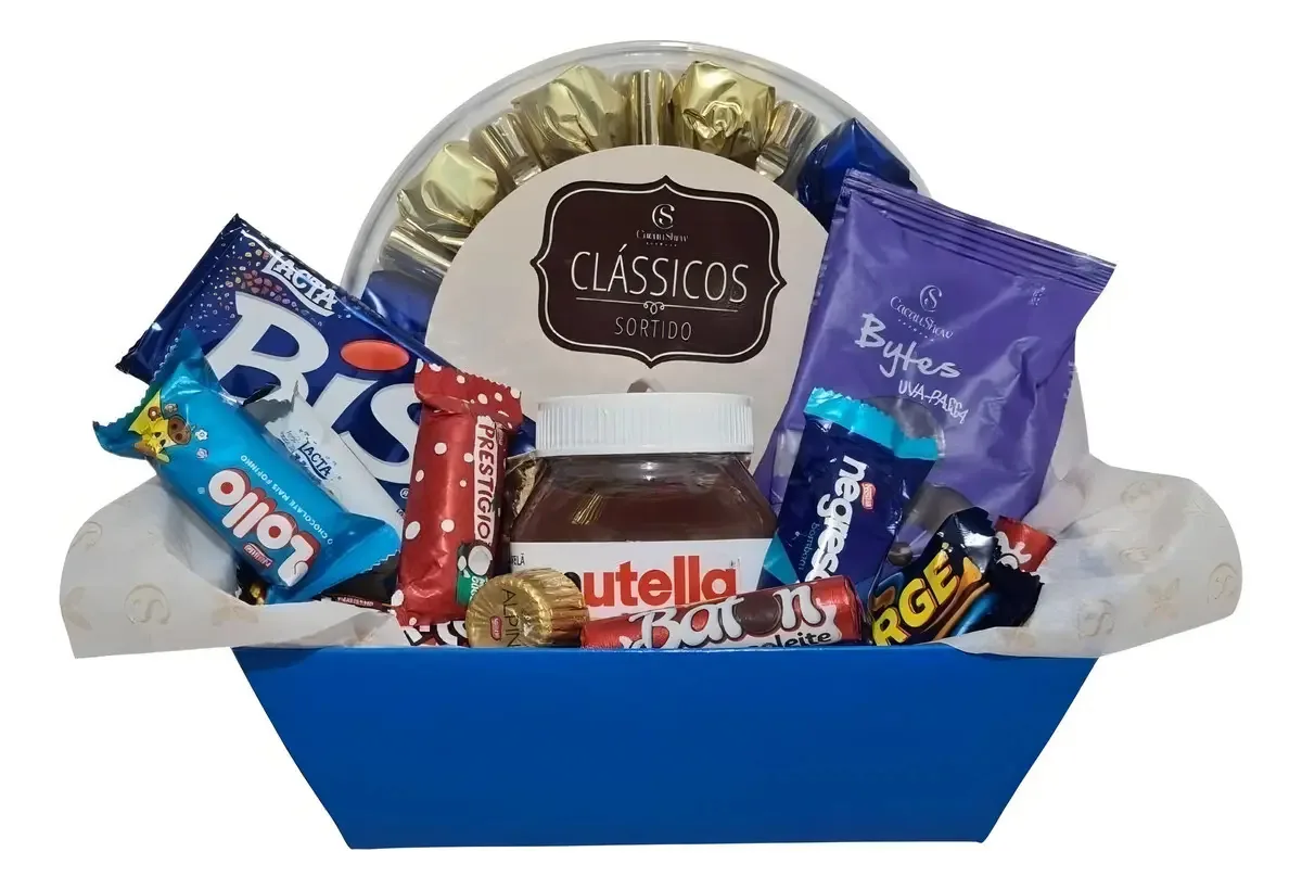 Linda Cesta De Chocolate Grandes Marcas Pronta Para Presente
