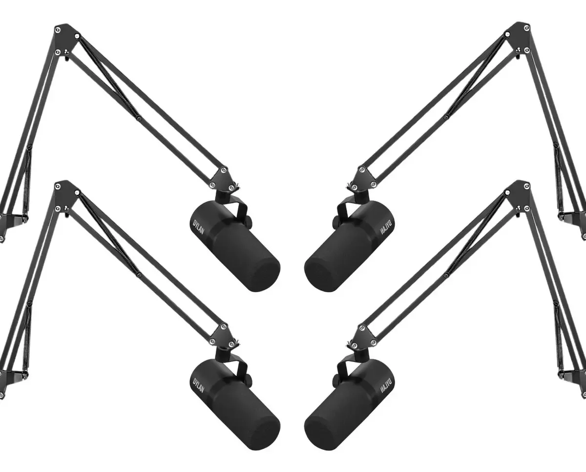 Kit 4 Microfones Dinâmicos Dylan DM-5 com 4 Suportes Articulados para Estúdio e Live