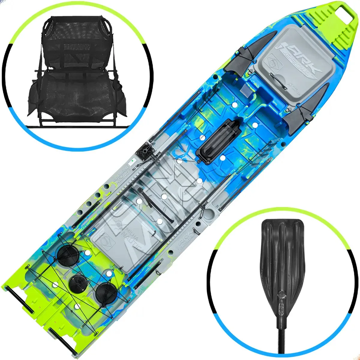 Caiaque Ark 1290 Milha Náutica + Leme, Cadeira E Remo Cor Tropical Blue