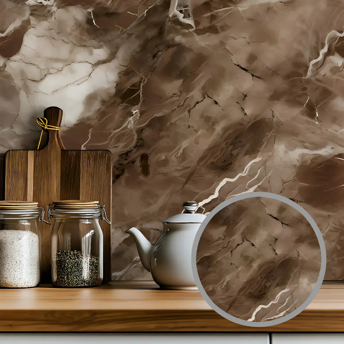 Adesivo Decorativo 3,0 X 0,7 Metros Papel Parede Pia Cozinha Banheiro Mármore Marrom Imperial