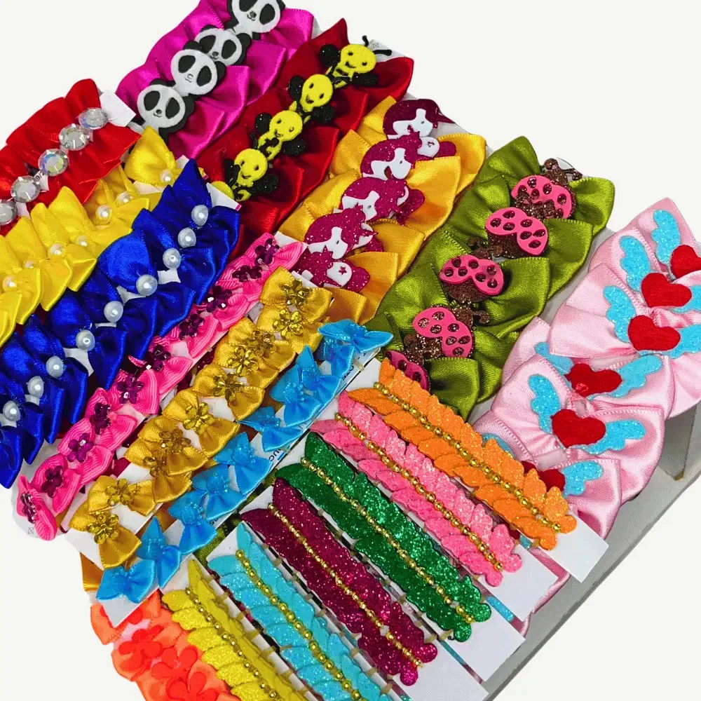 Kit com 220 Laços Pet para Cães e Gatos, Decorados com Glitter