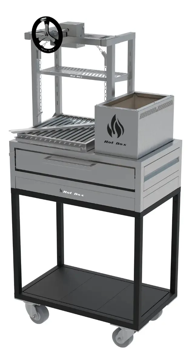 Churrasqueira Parrilla Argentina Com Carrinho E Com Elevação Cor Inox