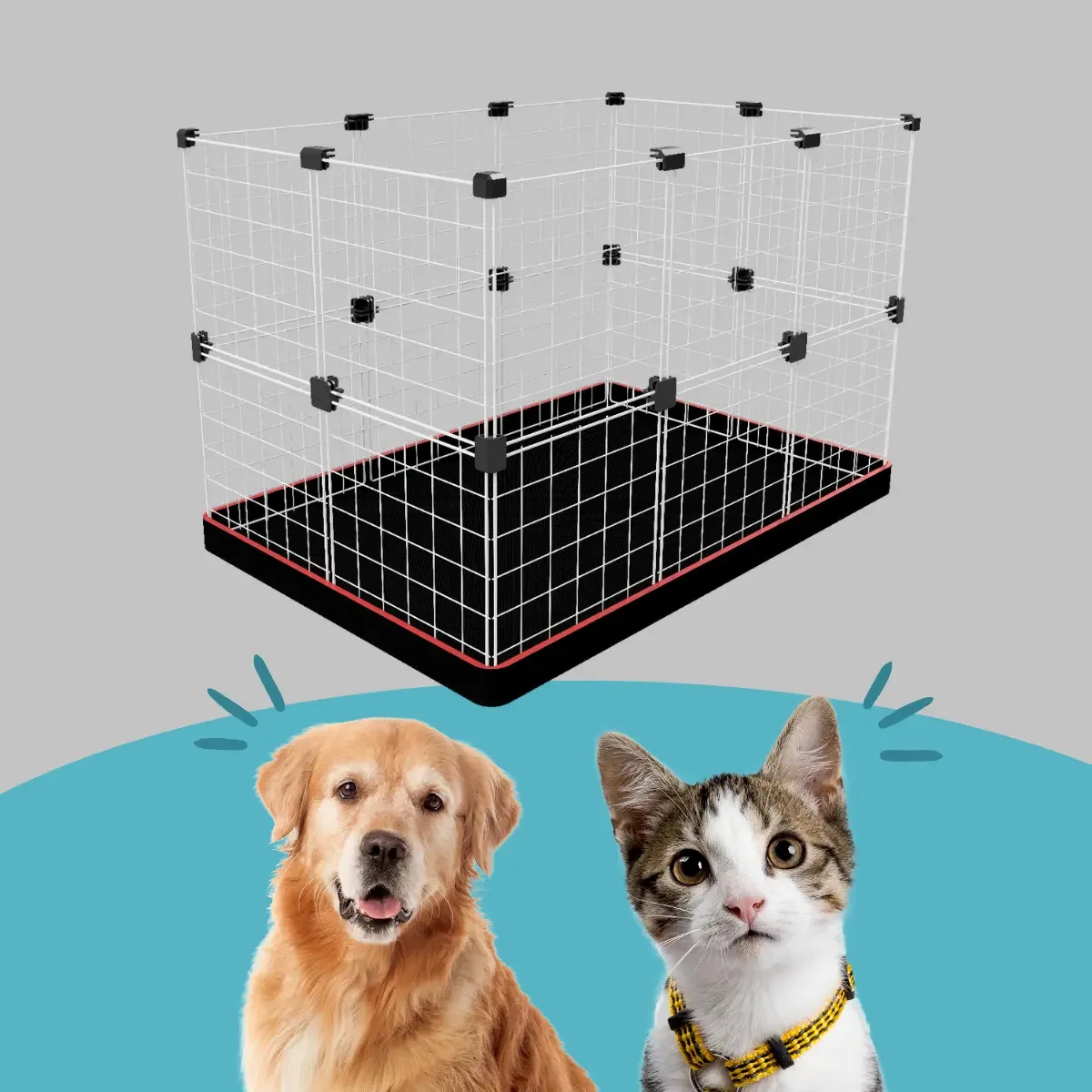 Cercadinho Para Animais Tapete Higiênico Removível 90x60 Cor Branco - Vermelho