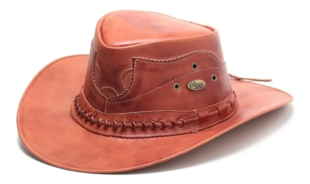 Chapéu Cowboy Boiadeiro De Couro Agro Country Cor Pinhao Tamanho Gg