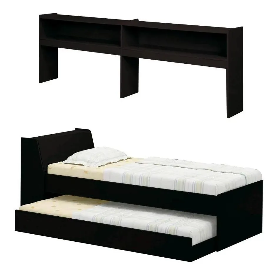Cama Solteiro Bicama Est 2 Colchões Ditália Bb2829 Preto Pt Preto
