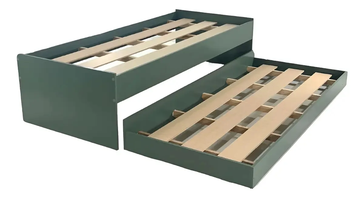 Cama Solteiro Bicama Ditália Verde Oliva com Colchões Auxiliar
