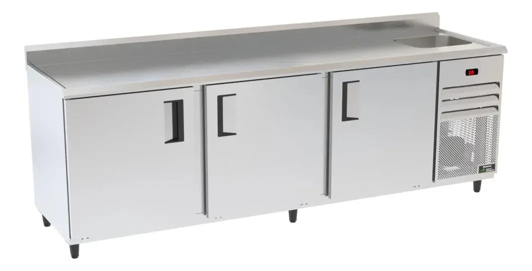 Balcão Refrigerados Venâncio 250cm Borda Espelhada Cuba