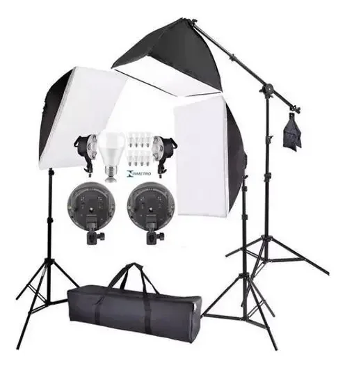 Kit Estúdio Girafa Tripe Iluminação Softbox 5500k Youtubers