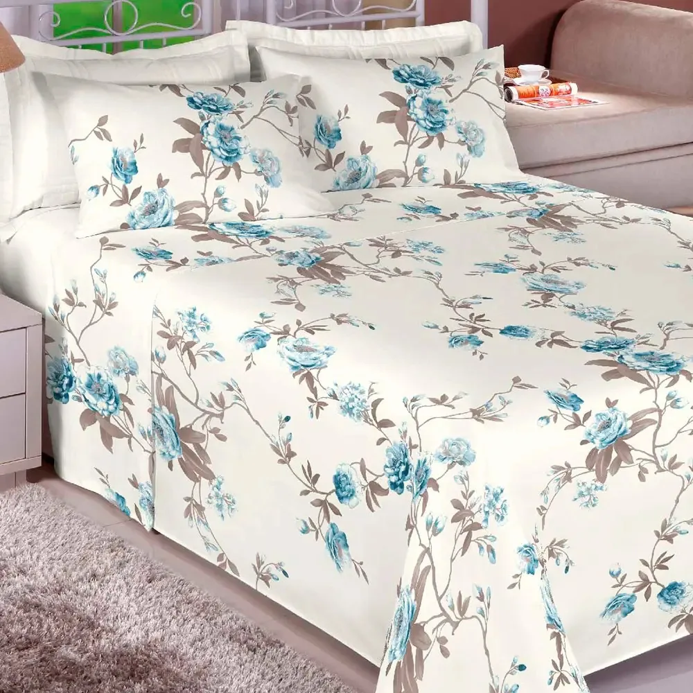Jogo Cama 4 Peças Casal Lençol Algodão 180 Fios Estamparia