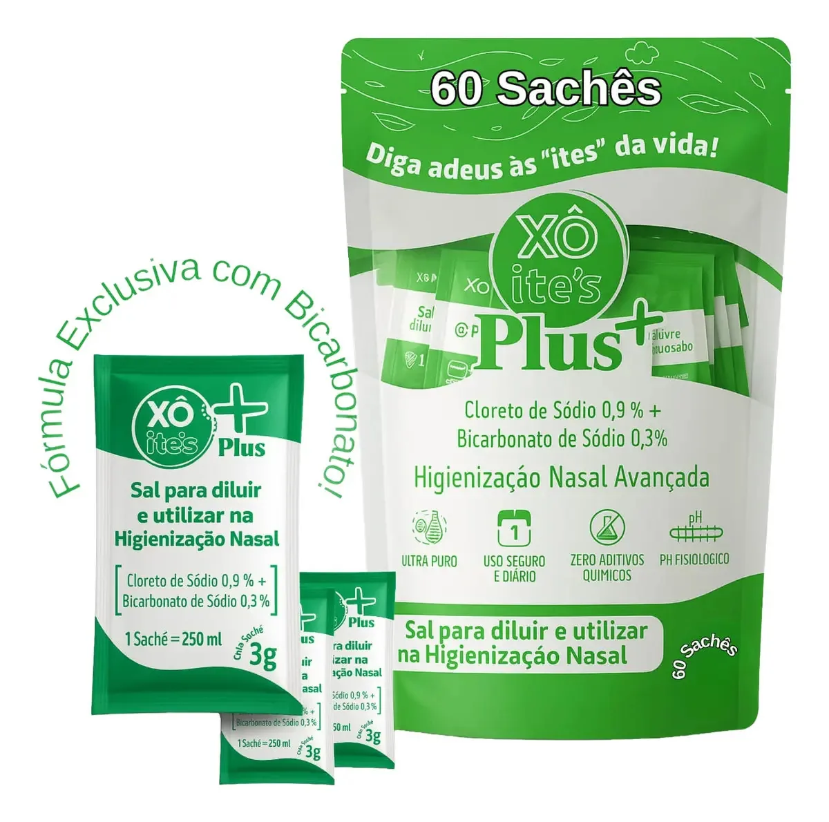 Sal Lavagem Nasal + Bicarbonato Sódio Xô Ites Sachês 3g 60 Sachês