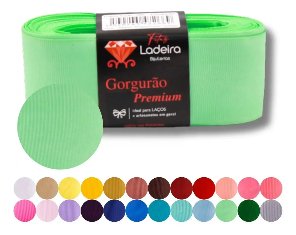 Fita de Gorgurão para Laços e Artesanato Verde Menta 3.8 cm x 10 m