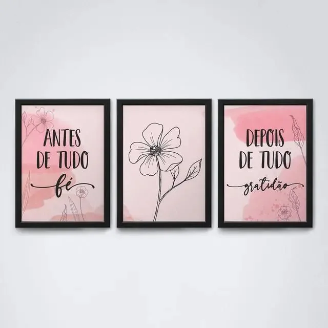 Quadros Decorativosfé E Gratidão - Moldura Preta A4 20x30cm