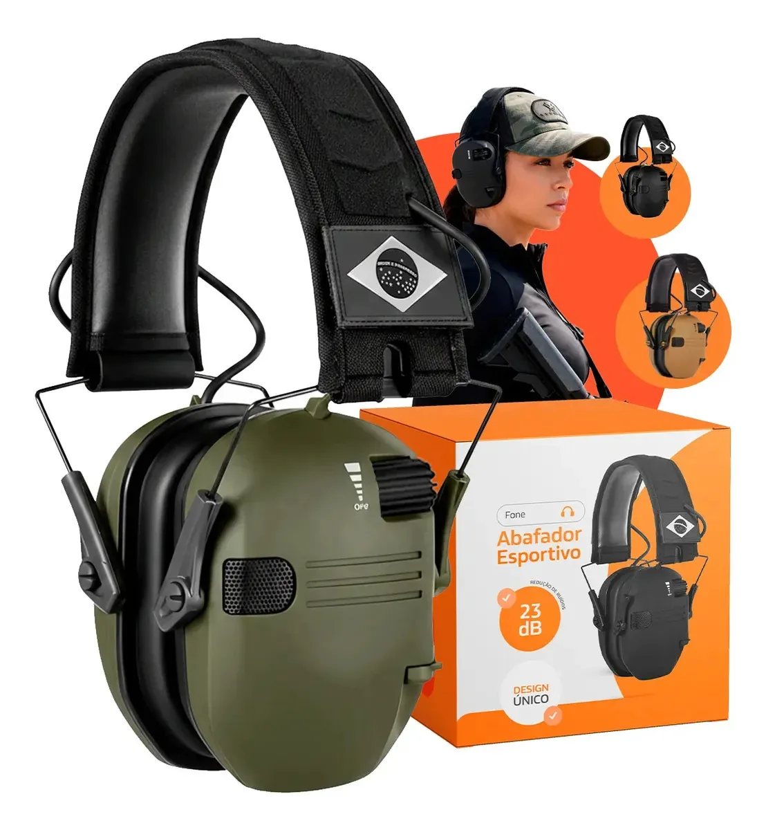 Abafador Ruidos Eletrônico Protetor Auricular Auditivo Tiro Esportivo Concha Verde T7