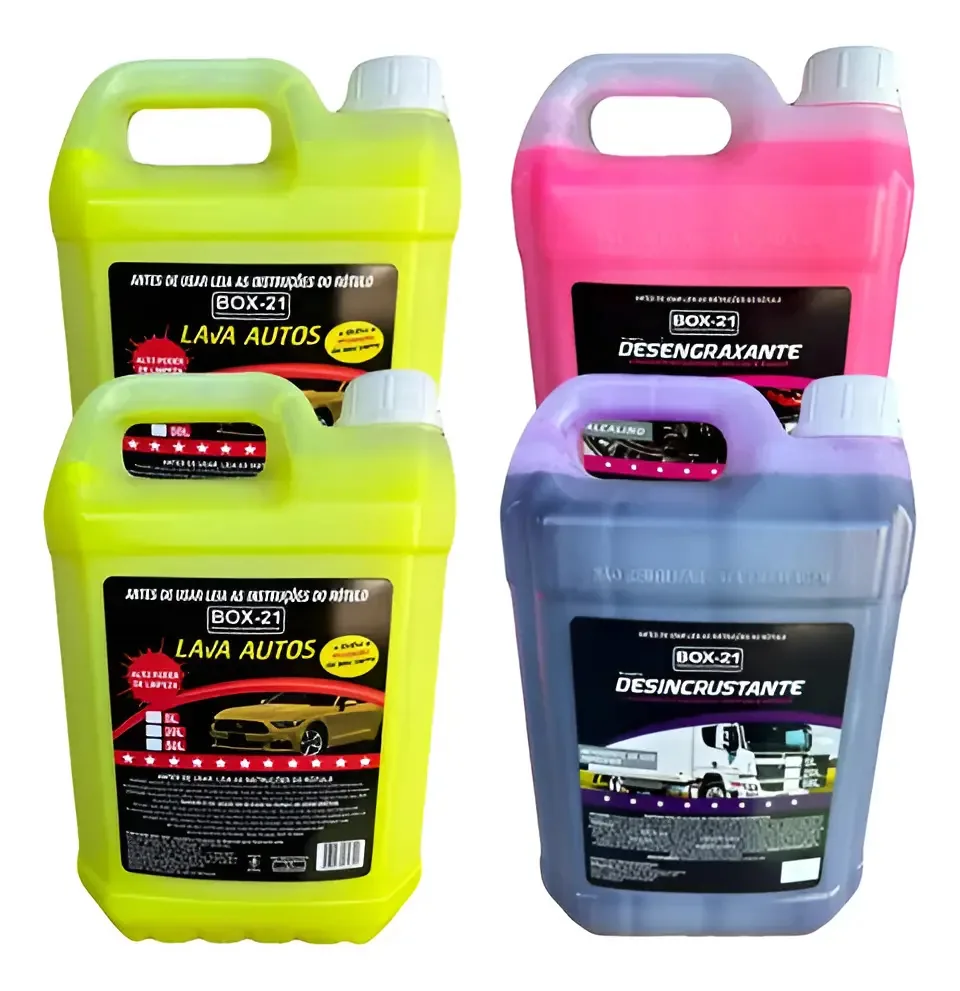 Kit Lavagem Automotiva Box21: 2 Shampoo, Solupan e Limpa Alumínio 5L