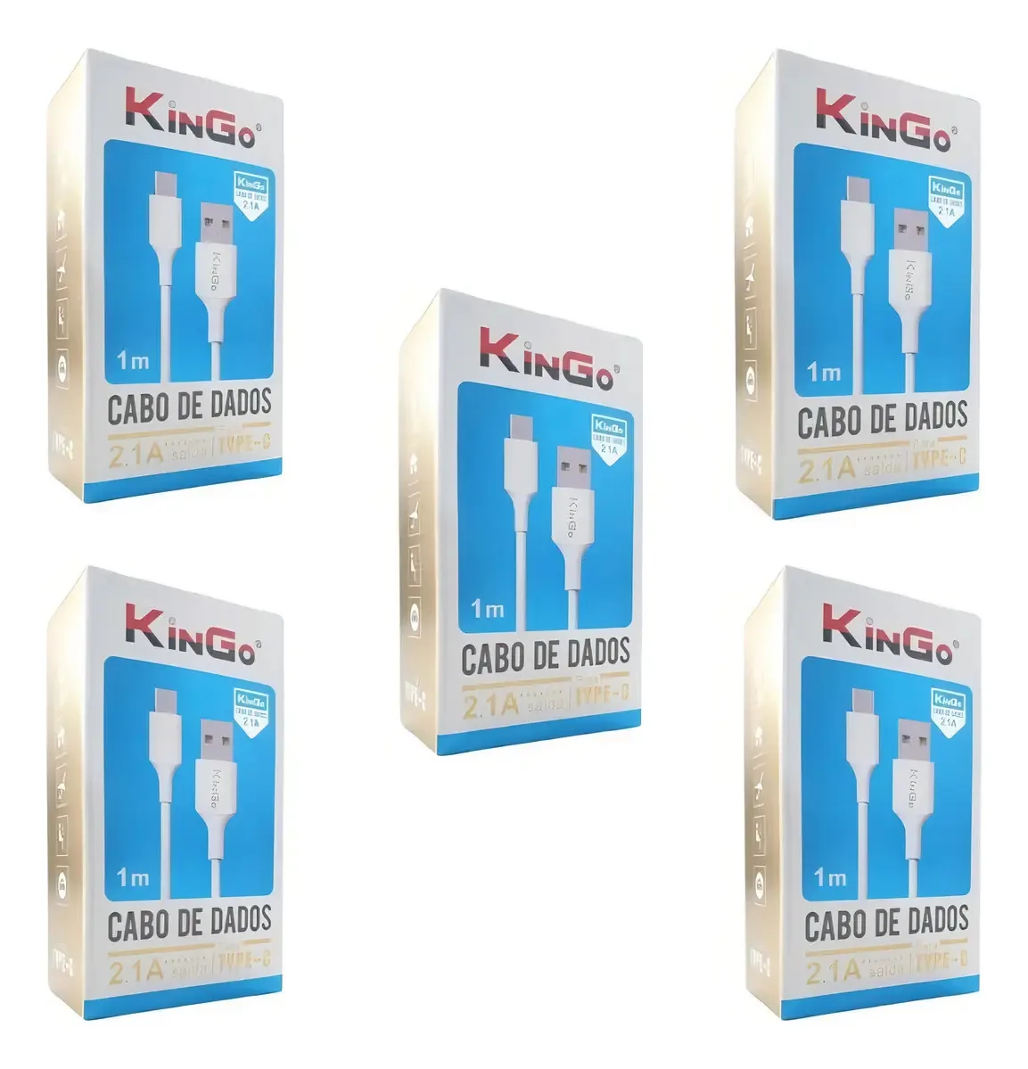 Kit 5 Cabos Usb-c Kingo Branco 1m 2.1a Para Moto G7 Power