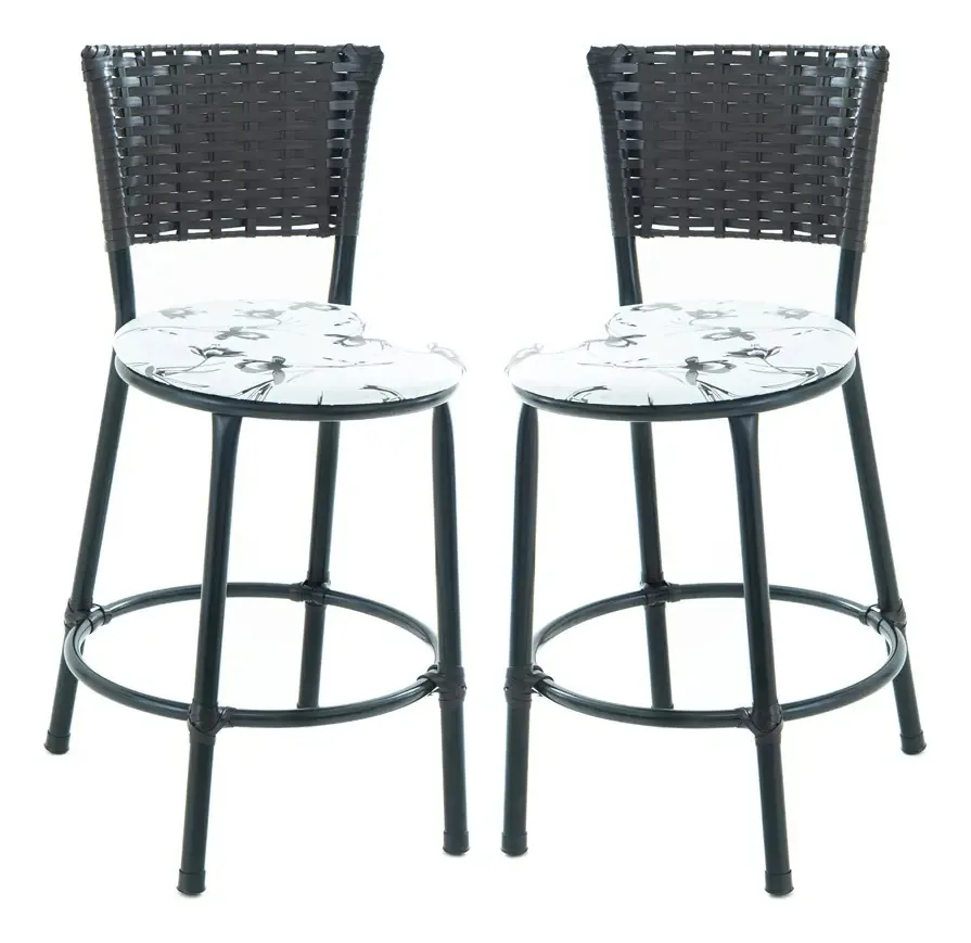 Kit 2 Banqueta Baixa Junco Tabaco Estilo E Conforto Cor Branco Florido