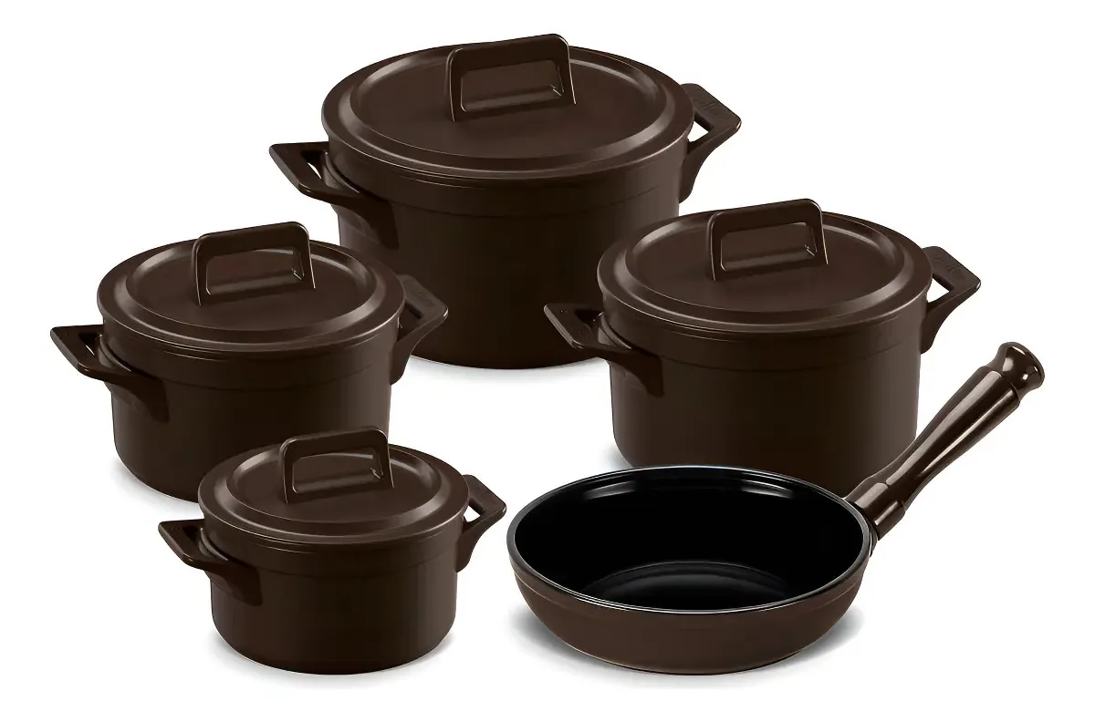 Jogo De Panelas Ceraflame Cerâmica Clear+ 5 Pç Chocolate