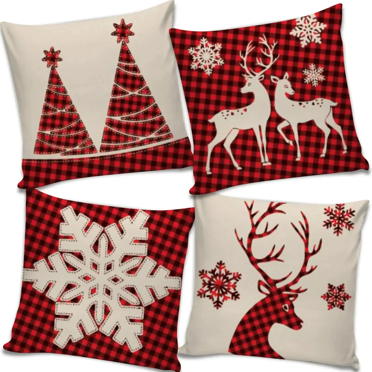 Capa De Almofada De Natal Kit 4uni Cores Estampas Natalinas Cor Vermelho Rena