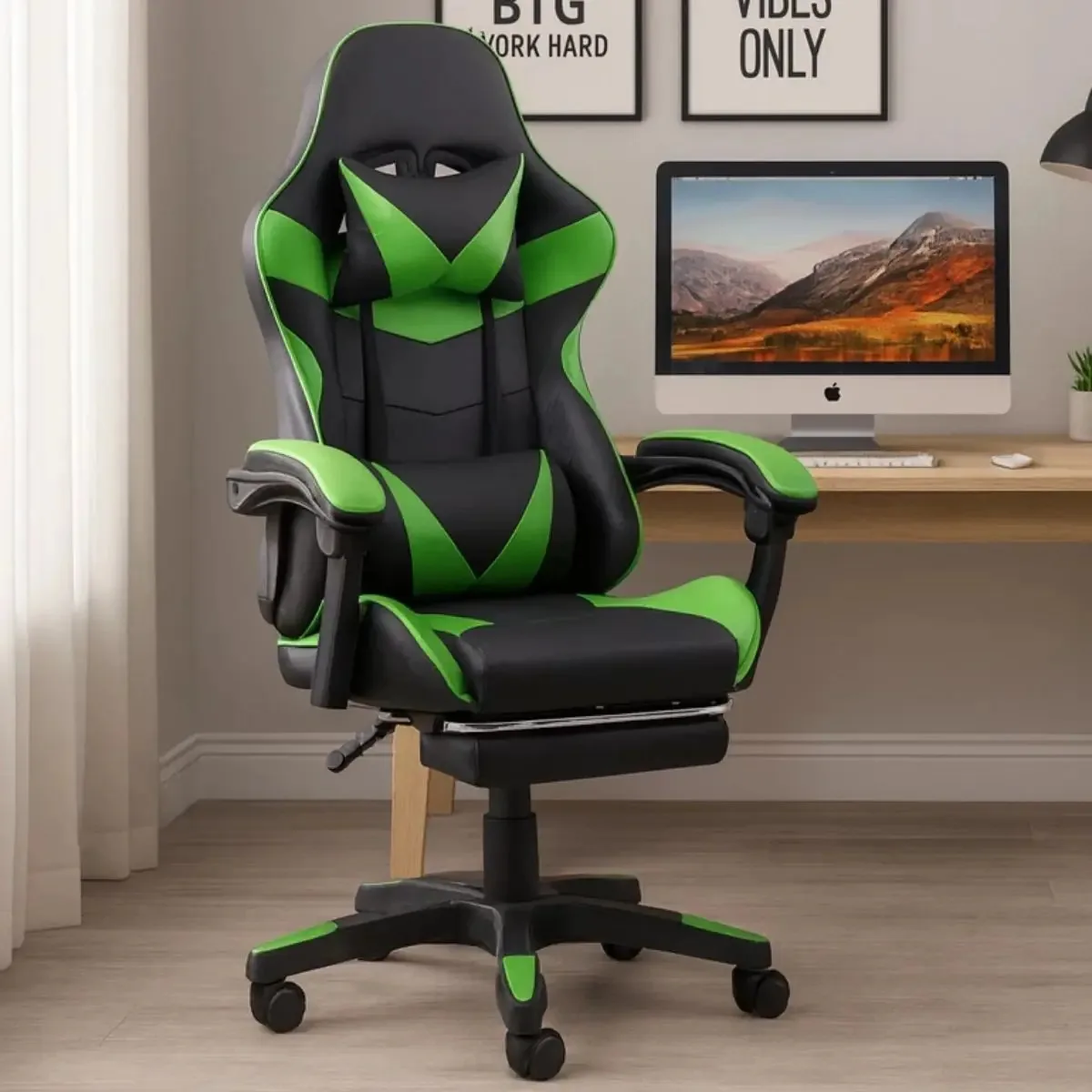 Cadeira Escritório Gamer Profissional Reclinavel Ergonômica - Verde - Couro Sintético