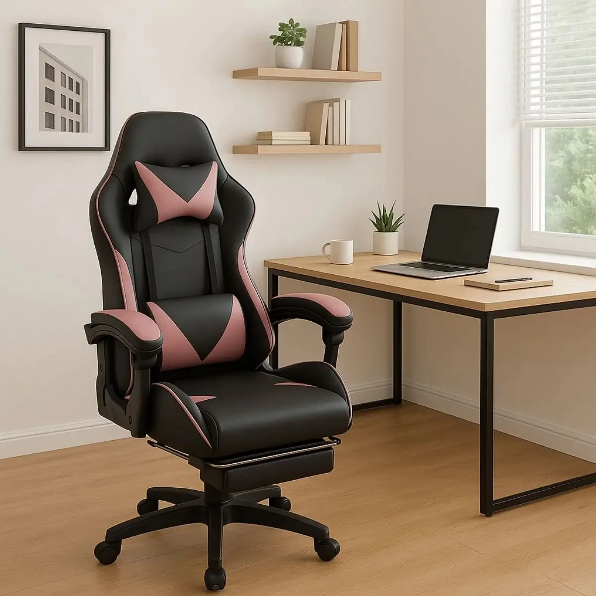 Cadeira Escritório Gamer Profissional Reclinavel Ergonômica - Rosa - Couro Sintético